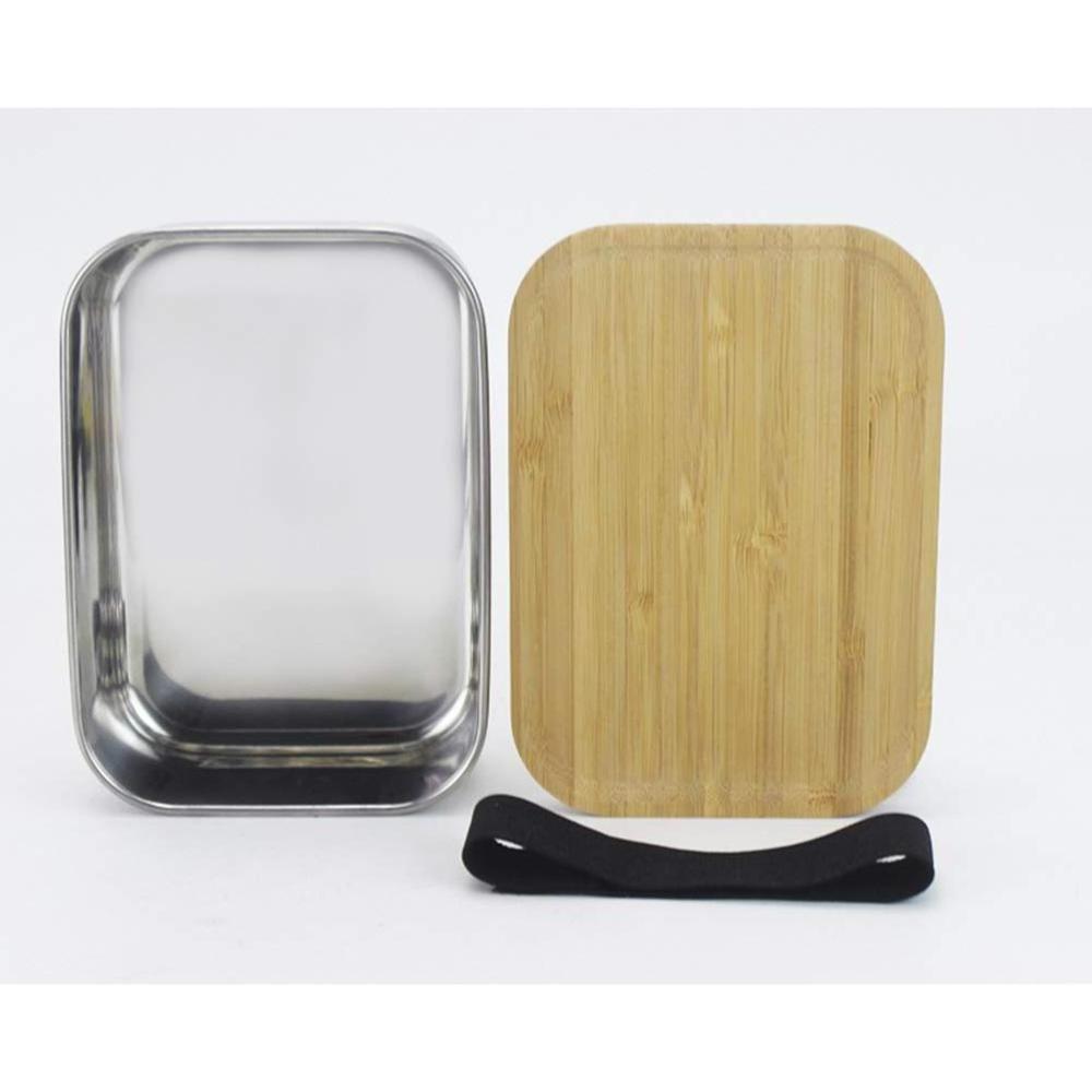 Stainless Steel Bento Lunch Box For Kids With Brown Bamboo Lid,Lunch Box Square Bamboo Cover Sushi Bento Box for School Picnic