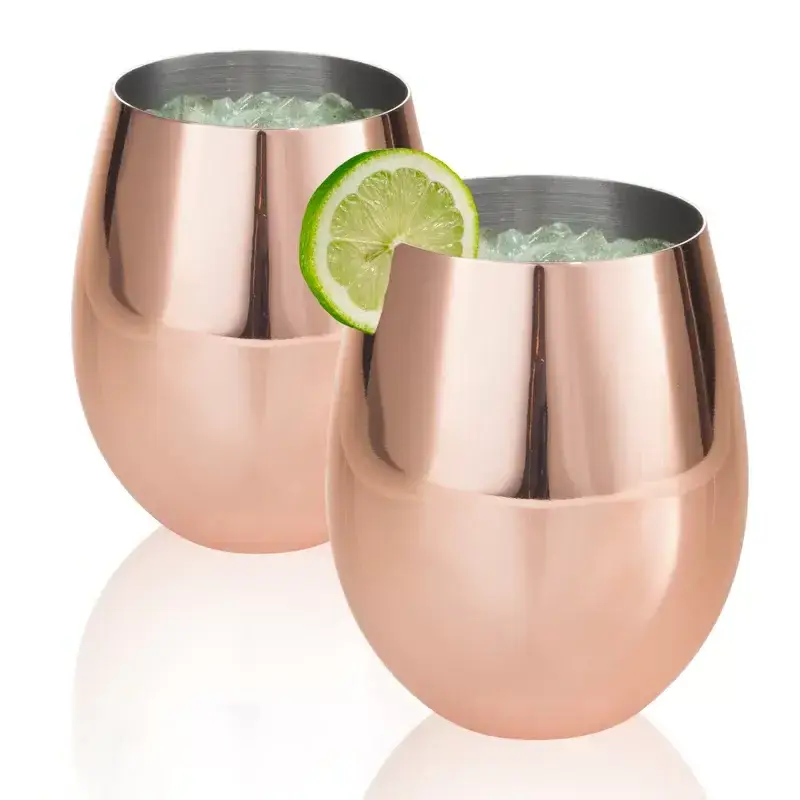 Moscow Mule 18oz Copper Stemless Wine Glass,Stemless Copper Wine Glasses,Stainless steel drink beer cup with copper plated