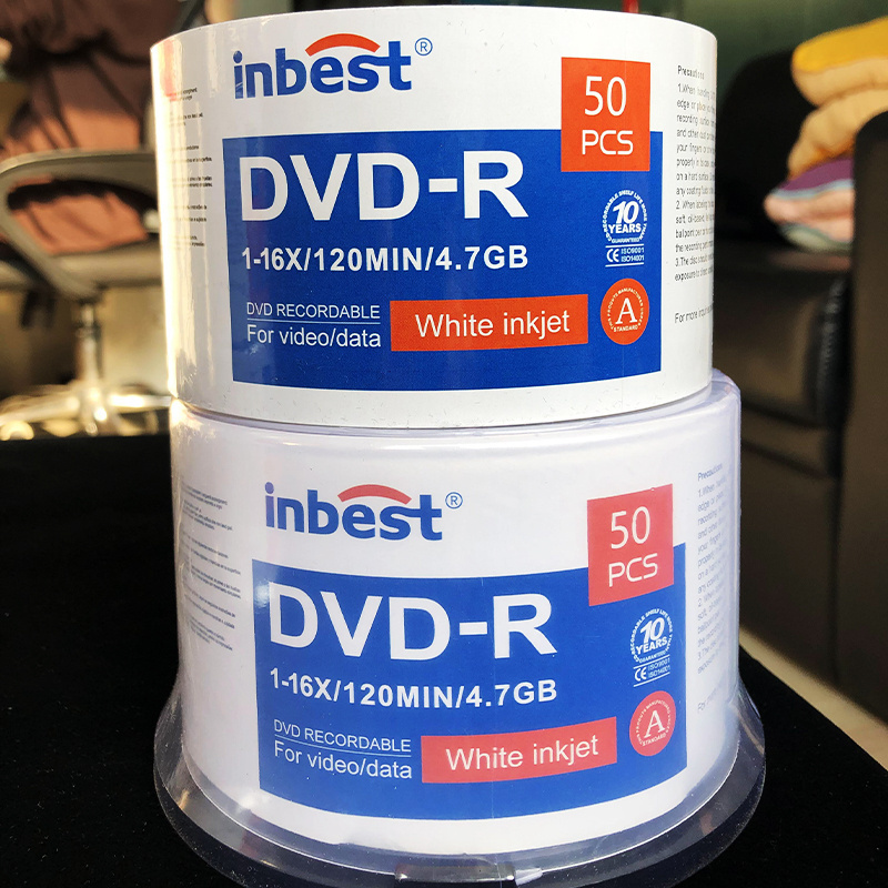 Inbest Professional Grade White Inkjet Hub Printable 4.7GB 16x DVD-R