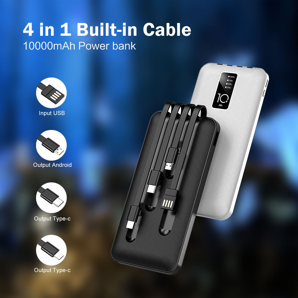 Factory Price New Arrival Portable Charger Built In Cable Power Bank 10000Mah 4 In 1 Powerbank 10000 Mah Station For Outdoor