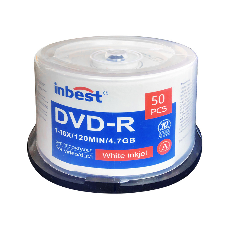 Inbest Professional Grade White Inkjet Hub Printable 4.7GB 16x DVD-R