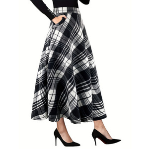 turkish long skirt organza A line Elegant Plaid High Waist pencil wrap casual warm woolen Maxi long skirts for ladies girls