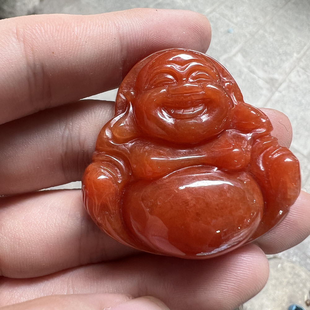 Wholesale Myanmar Bruma Jade Red Laughing Budda 35mm Carved Jade Pendant For Jewelry Pendent DIY Accessories