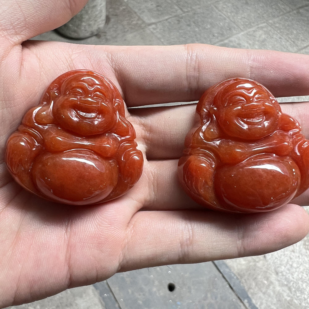 Wholesale Myanmar Bruma Jade Red Laughing Budda 35mm Carved Jade Pendant For Jewelry Pendent DIY Accessories