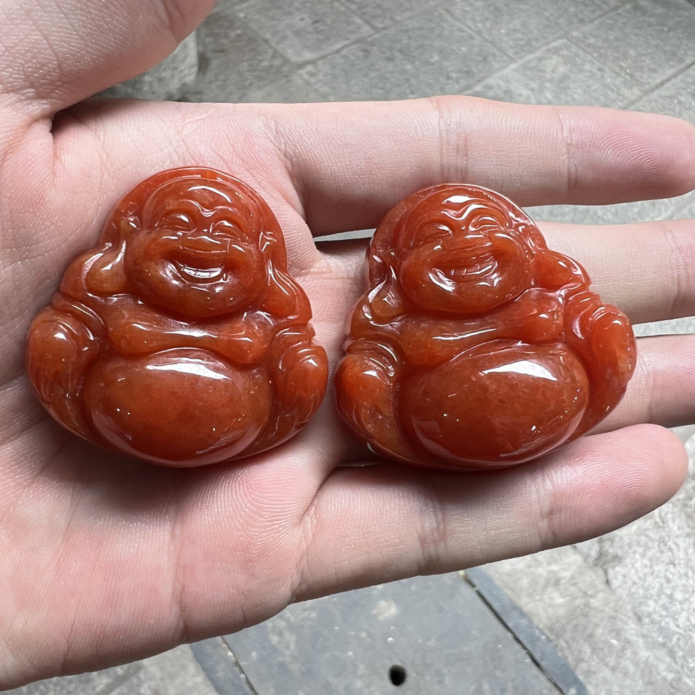 Wholesale Myanmar Bruma Jade Red Laughing Budda 35mm Carved Jade Pendant For Jewelry Pendent DIY Accessories