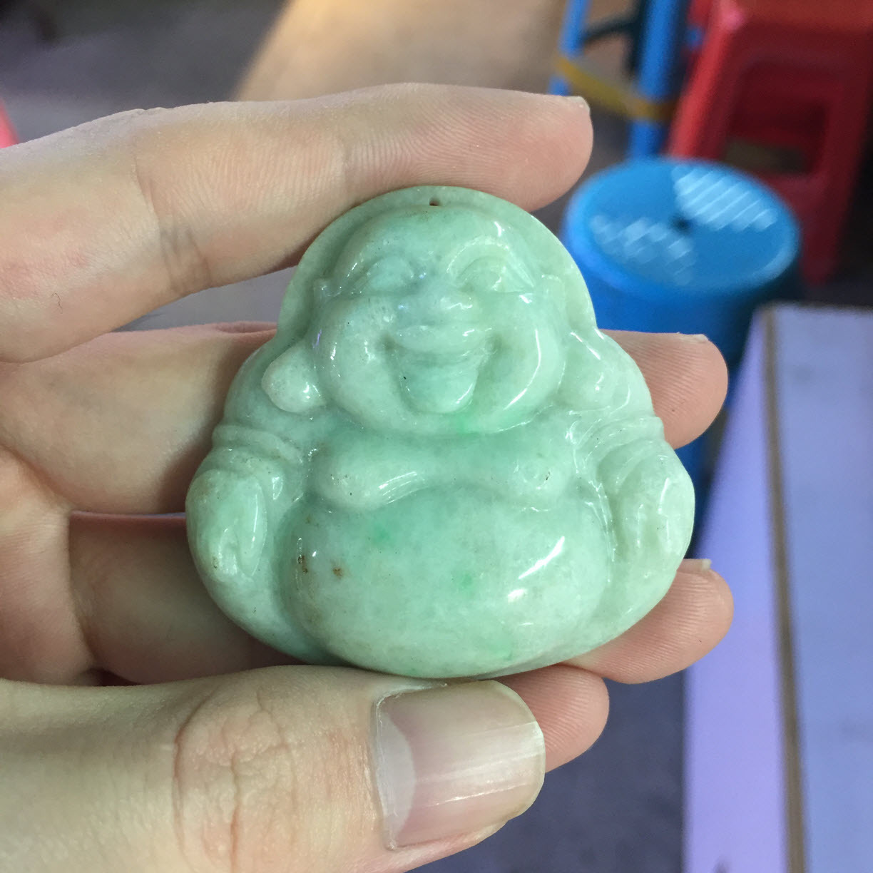 Factory Natural 100% Myanmar Green Jade Jasper Jadeite Jewelry Making Jade Laughing Buddha Pendant Chinese Classical