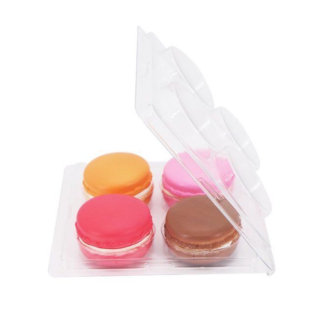 wholesale disposable clear plastic macaron container with lid 4 cavity macaron plastic clamshell insert packaging