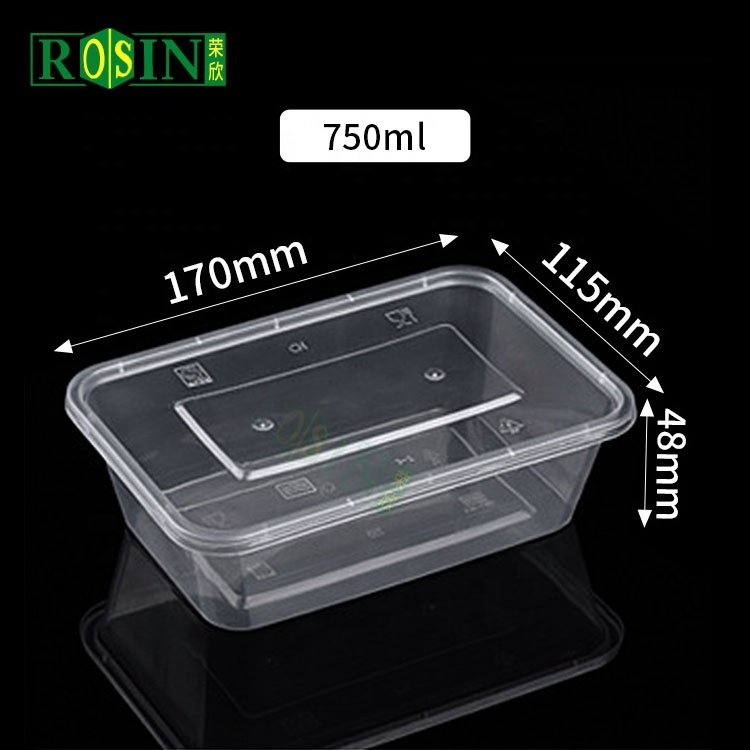 Pp Disposable Clear Plastic Microwave Rectangular Takeaway Lunch Box Food Container for Custom Packaging 750ml