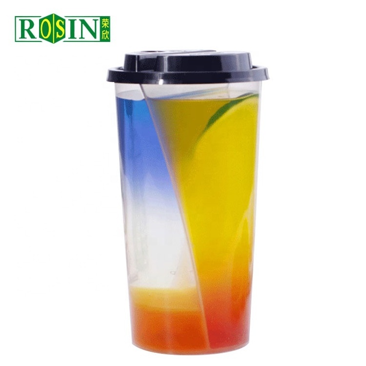 Double Enjoy Bubble Tea Cup Disposable Split Plastic Cup With Lids