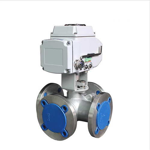 WCB 4 inch motorized control flanged ball valve 4 way actuator valve