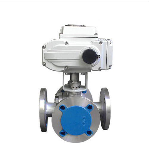 WCB 4 inch motorized control flanged ball valve 4 way actuator valve