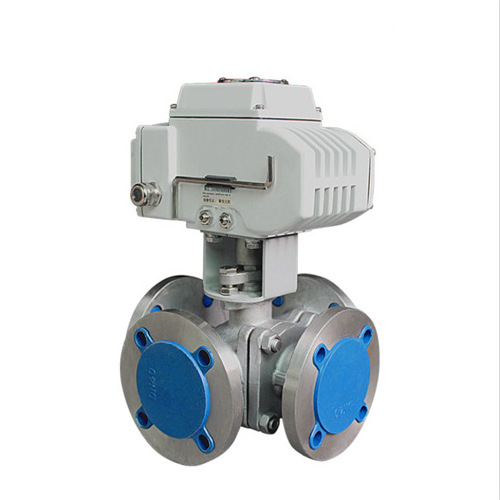 WCB 4 inch motorized control flanged ball valve 4 way actuator valve