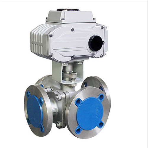 WCB 4 inch motorized control flanged ball valve 4 way actuator valve