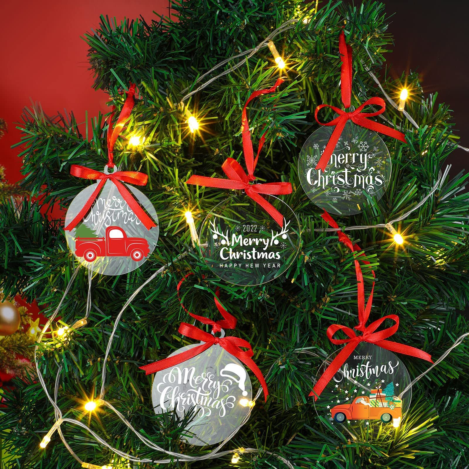 Clear Round Acrylic Christmas Ornaments- 3 Inch Blank Acrylic Circle Disc with Hole, Perfect for Place Cards, Gift Tag