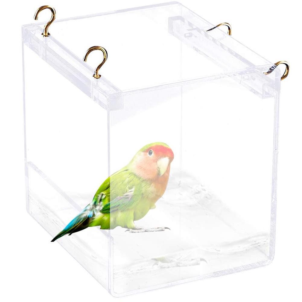 Bird Bathtub for Cage Parrot Bath Shower Box Bowl No-Leakage Design with Hooks for Small Bird Parrot Myna Budgie Lovebird