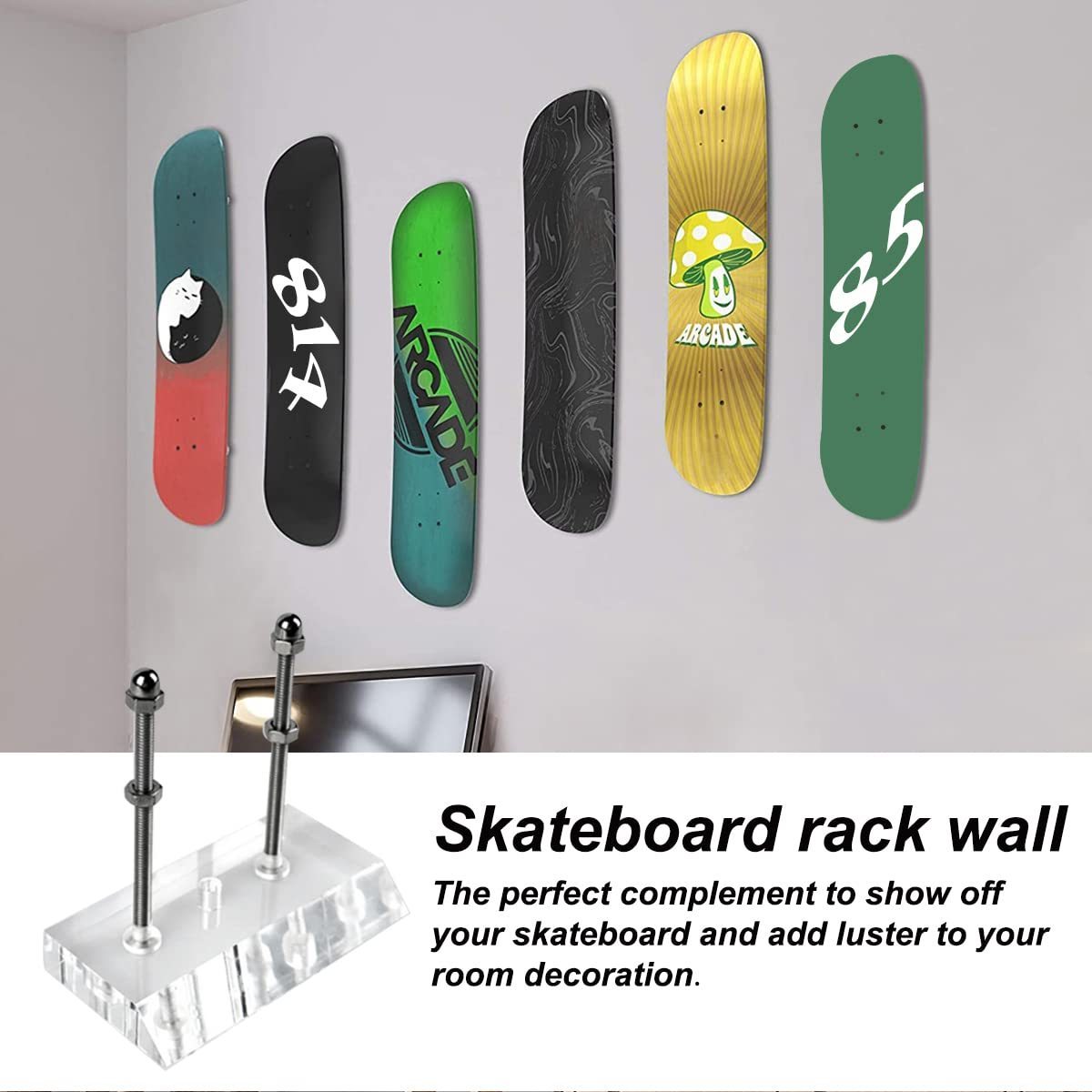 Storage Holder Rack Reinforced Acrylic Wall Mount Deck Display Stand Hanger Transparent Skateboard Accessories