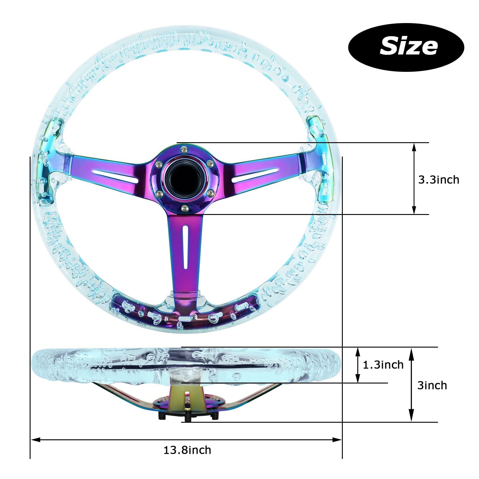 Universal Auto Parts 350mm 14 inch 70mm Deep Racing Sports Acrylic Transparent Steering Wheel