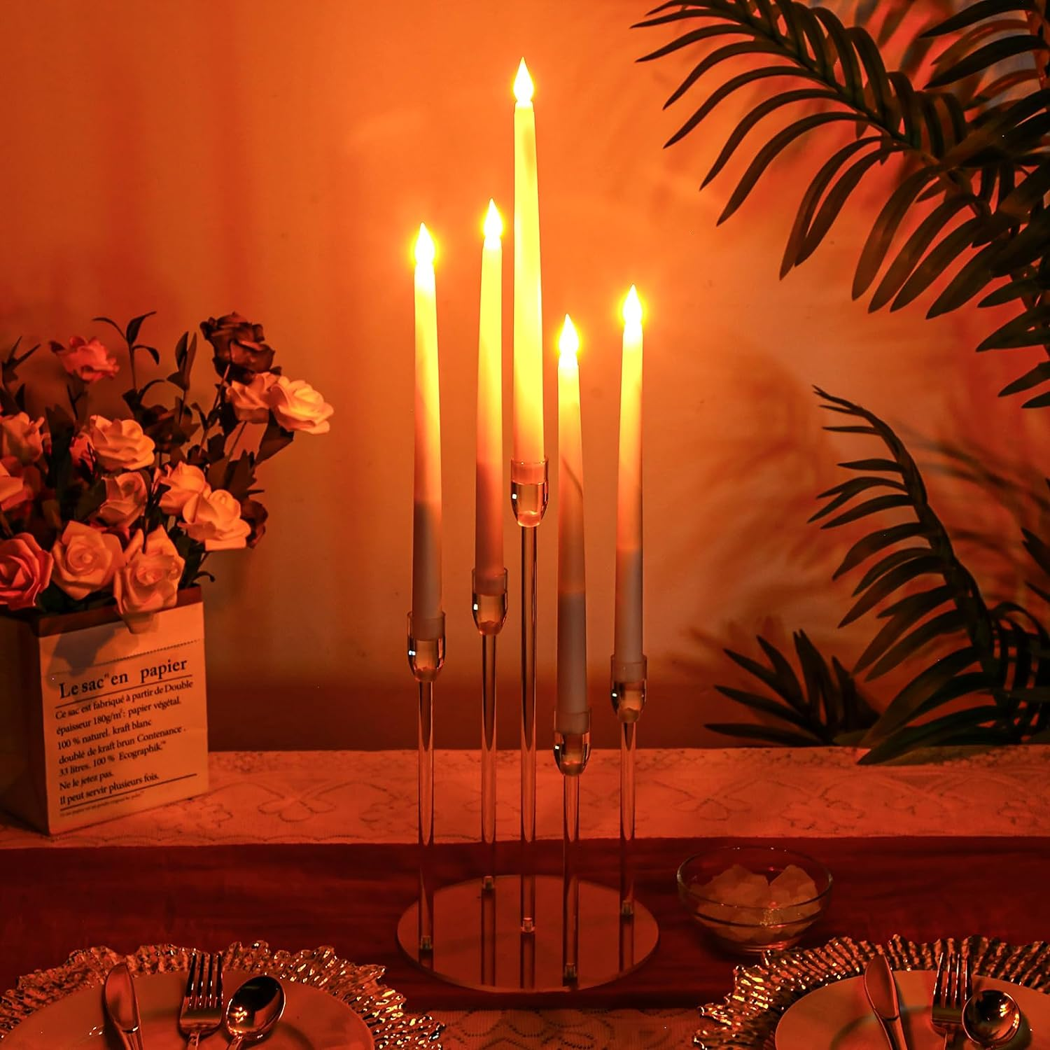 1 Sets Acrylic Candelabra Centerpiece Clear Candle Holder Taper Candle Holder Bulks 5 Arm Candlestick Holder for Wedding