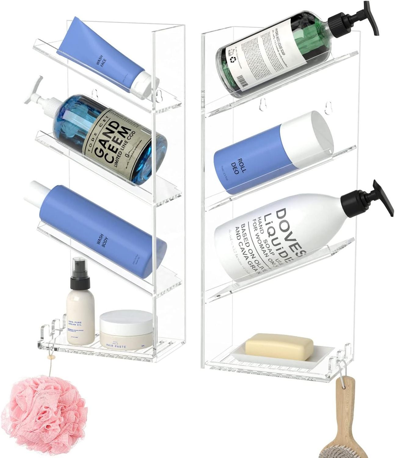 Acrylic Bathroom Organizer Clear Shampoo Holder Wall Mounted, Shower Organizer with Suction Cup, No Drilling and Rustproof