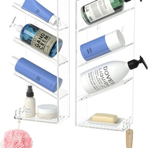 Acrylic Bathroom Organizer Clear Shampoo Holder Wall Mounted, Shower Organizer with Suction Cup, No Drilling and Rustproof