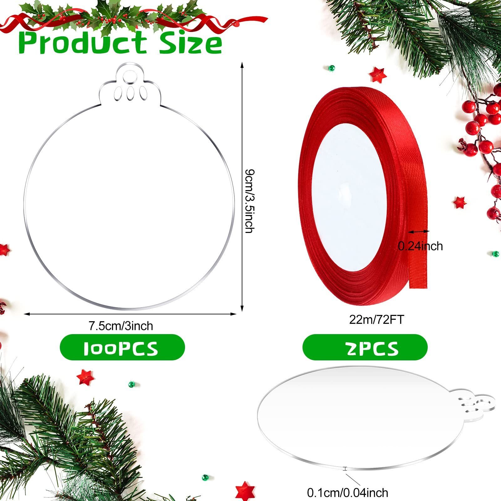 Clear Round Acrylic Christmas Ornaments- 3 Inch Blank Acrylic Circle Disc with Hole, Perfect for Place Cards, Gift Tag