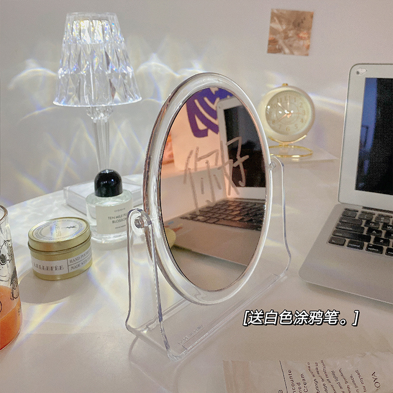 Bean Acrylic Makeup Mirror for Desk with Stand-Aesthetic Desk Decor Vanity Mirror-Frameless Table top for Bedroom