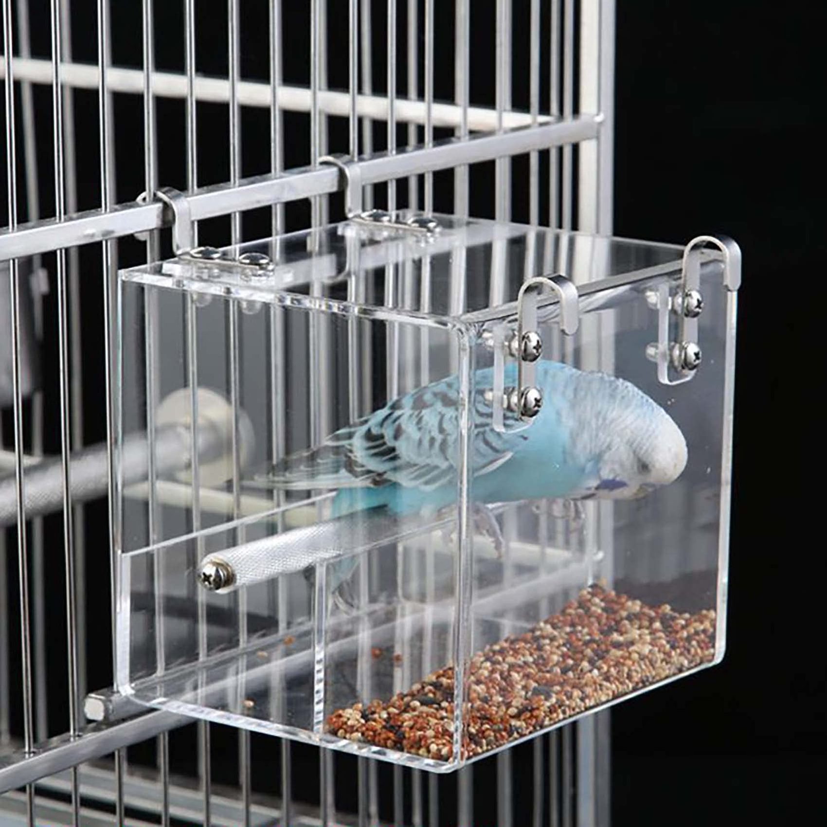 Portable Shower No-Leakage Bird Bathtub Acrylic Bird Bath Cage with Hanging Hooks for Most Birdcage