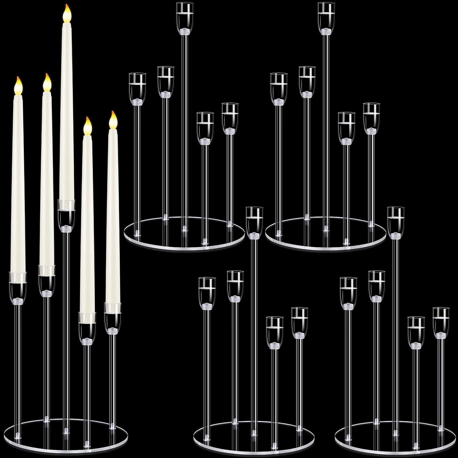 1 Sets Acrylic Candelabra Centerpiece Clear Candle Holder Taper Candle Holder Bulks 5 Arm Candlestick Holder for Wedding