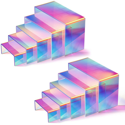 Iridescent Display Risers Acrylic Collectibles Display Shelf Rainbow Display Stand Acrylic Shelf Organizer 5 Size