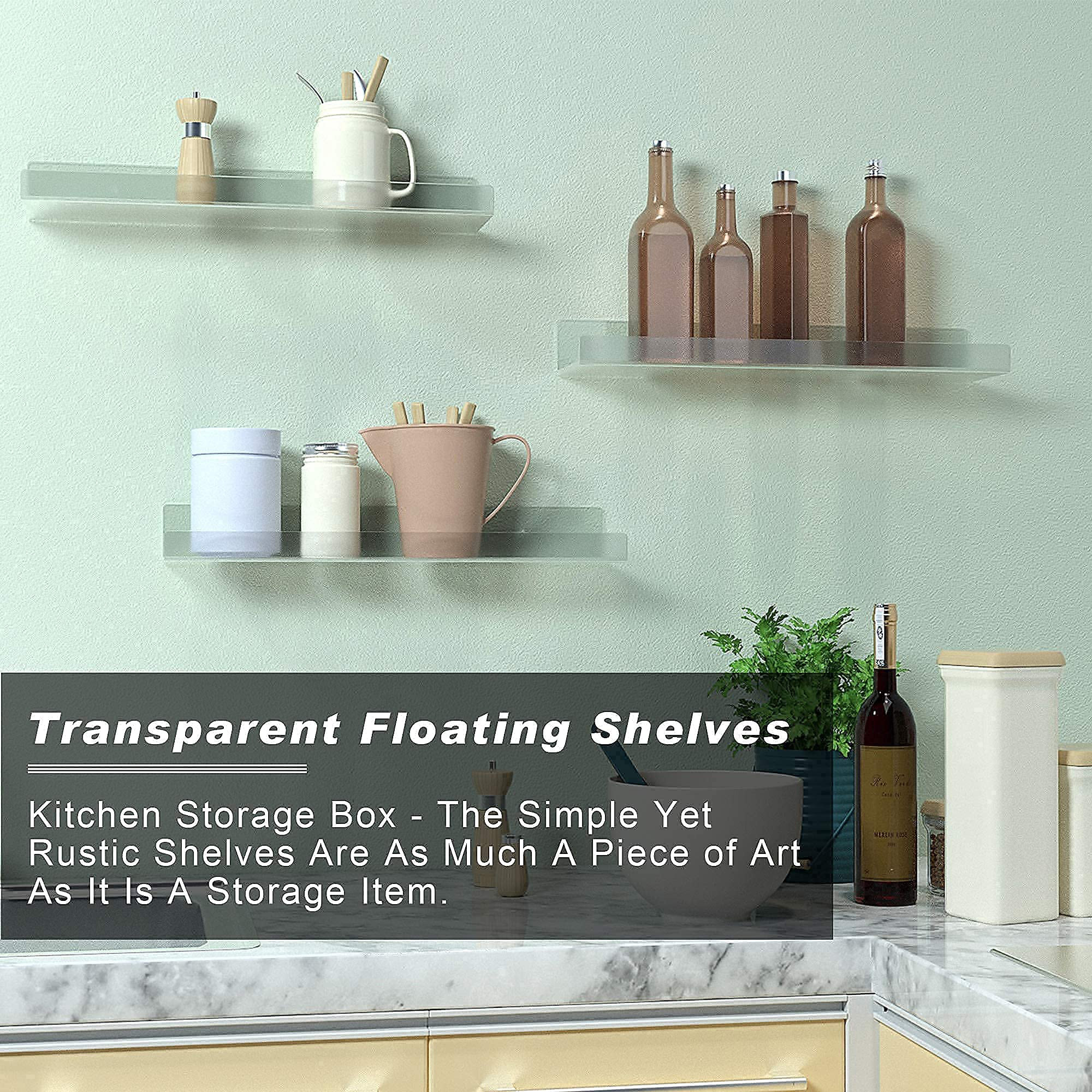 Acrylic shelf wall storage rack 4 pieces 15 inch long plastic transparent wall hanging floating shelf bookshelf toy character