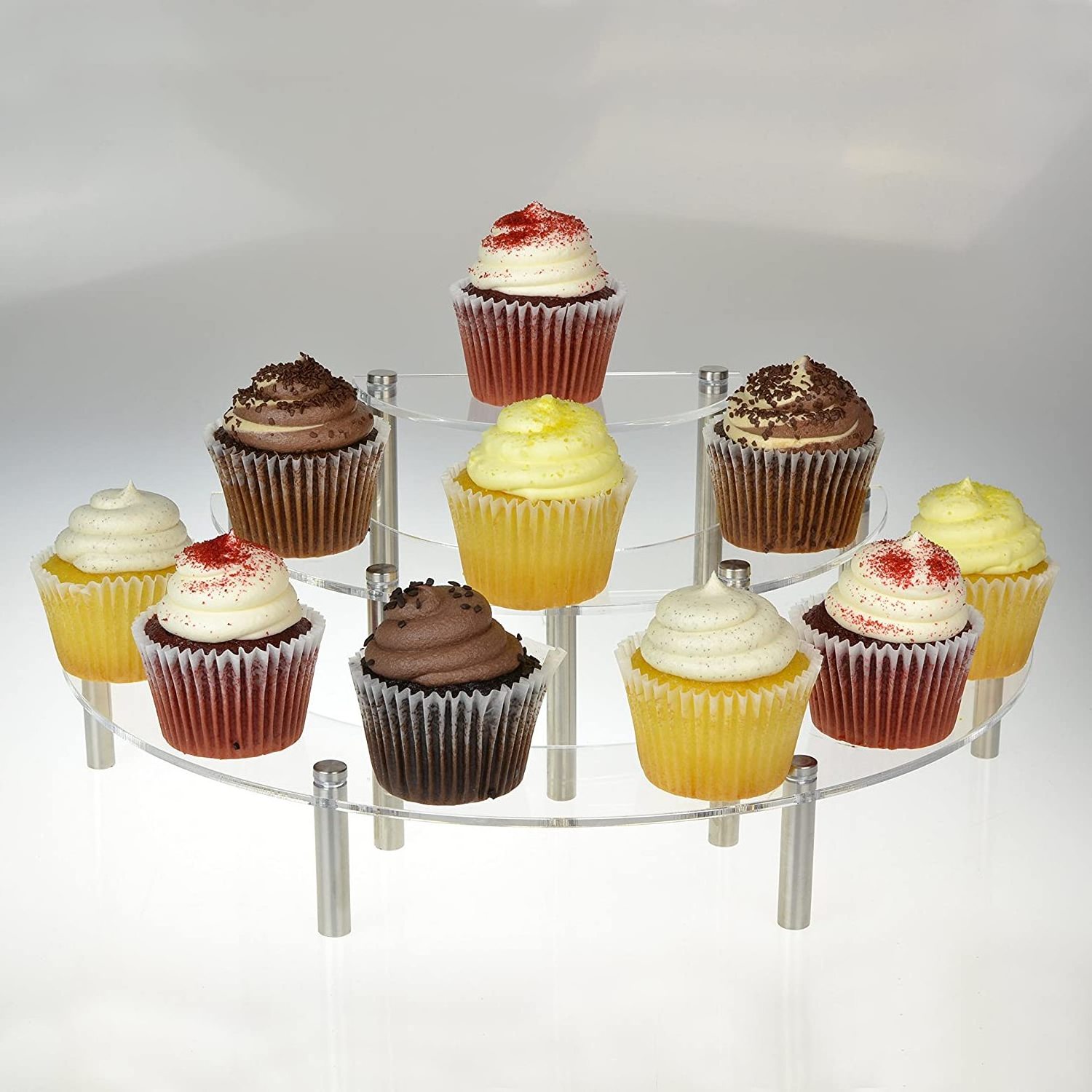 MyGift 9-Piece Set Clear Acrylic Half Moon Server Cupcake Dessert Display Stand, Tabletop Collectible Showcase Risers