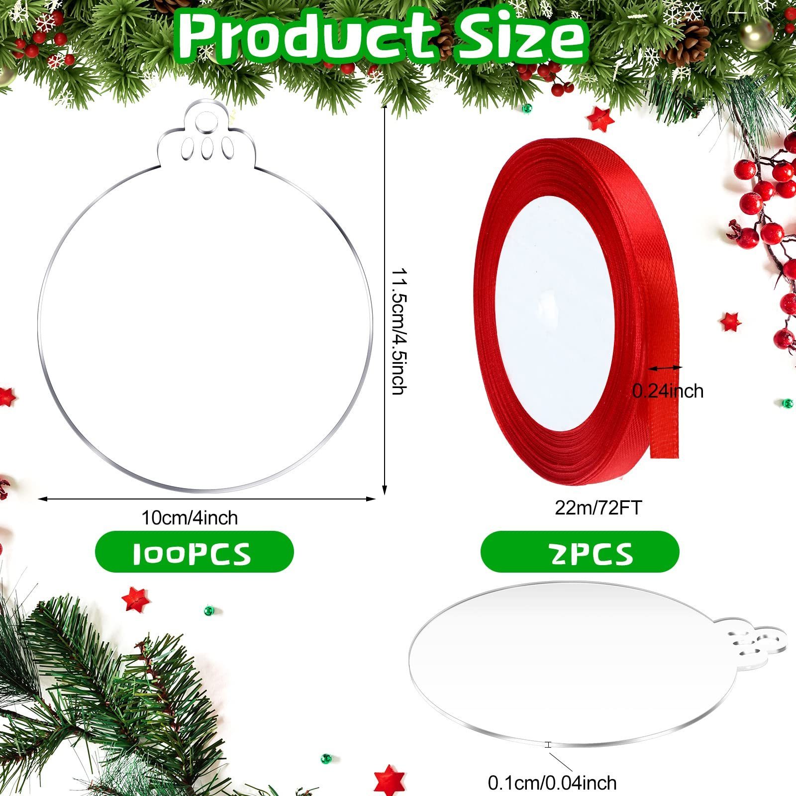 Clear Round Acrylic Christmas Ornaments- 3 Inch Blank Acrylic Circle Disc with Hole, Perfect for Place Cards, Gift Tag