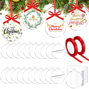 Clear Round Acrylic Christmas Ornaments- 3 Inch Blank Acrylic Circle Disc with Hole, Perfect for Place Cards, Gift Tag