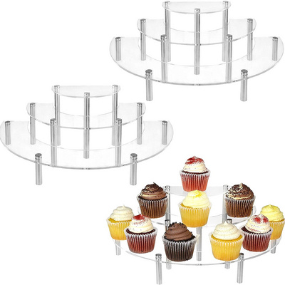 MyGift 9-Piece Set Clear Acrylic Half Moon Server Cupcake Dessert Display Stand, Tabletop Collectible Showcase Risers