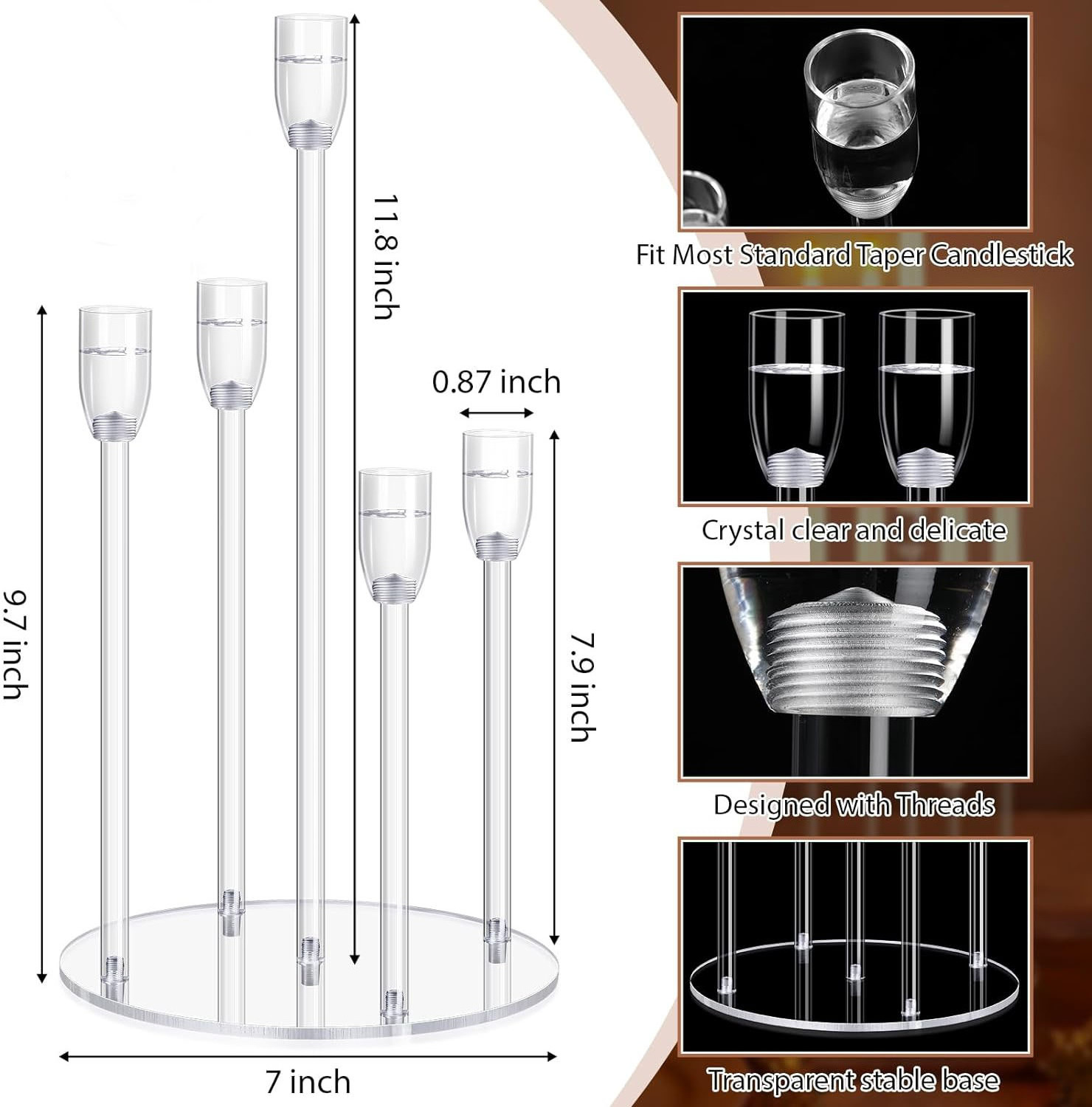 1 Sets Acrylic Candelabra Centerpiece Clear Candle Holder Taper Candle Holder Bulks 5 Arm Candlestick Holder for Wedding