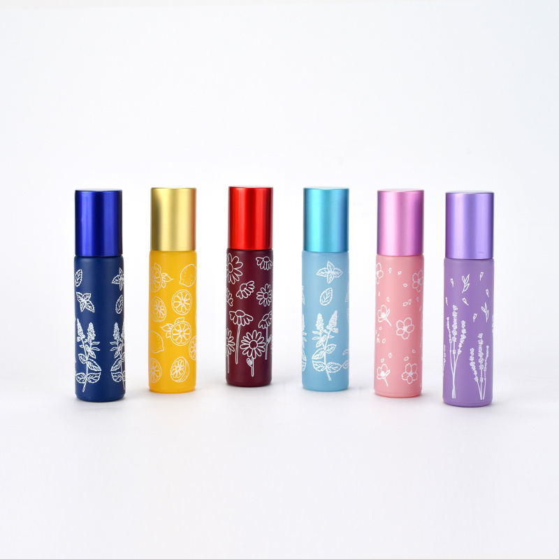 Custom 10ml matte rainbow color essential oil perfume glass roll on bottle with stainless steel ball