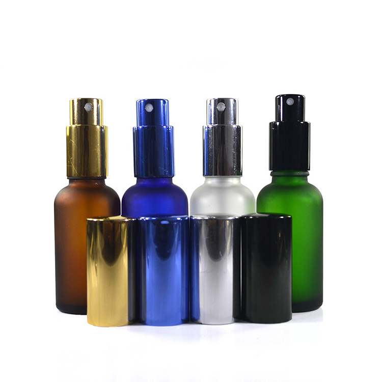 Cosmetic  portable  perfume bottle 100ml frosted clear green blue amber glass spray bottle with fine mist aluminum cap