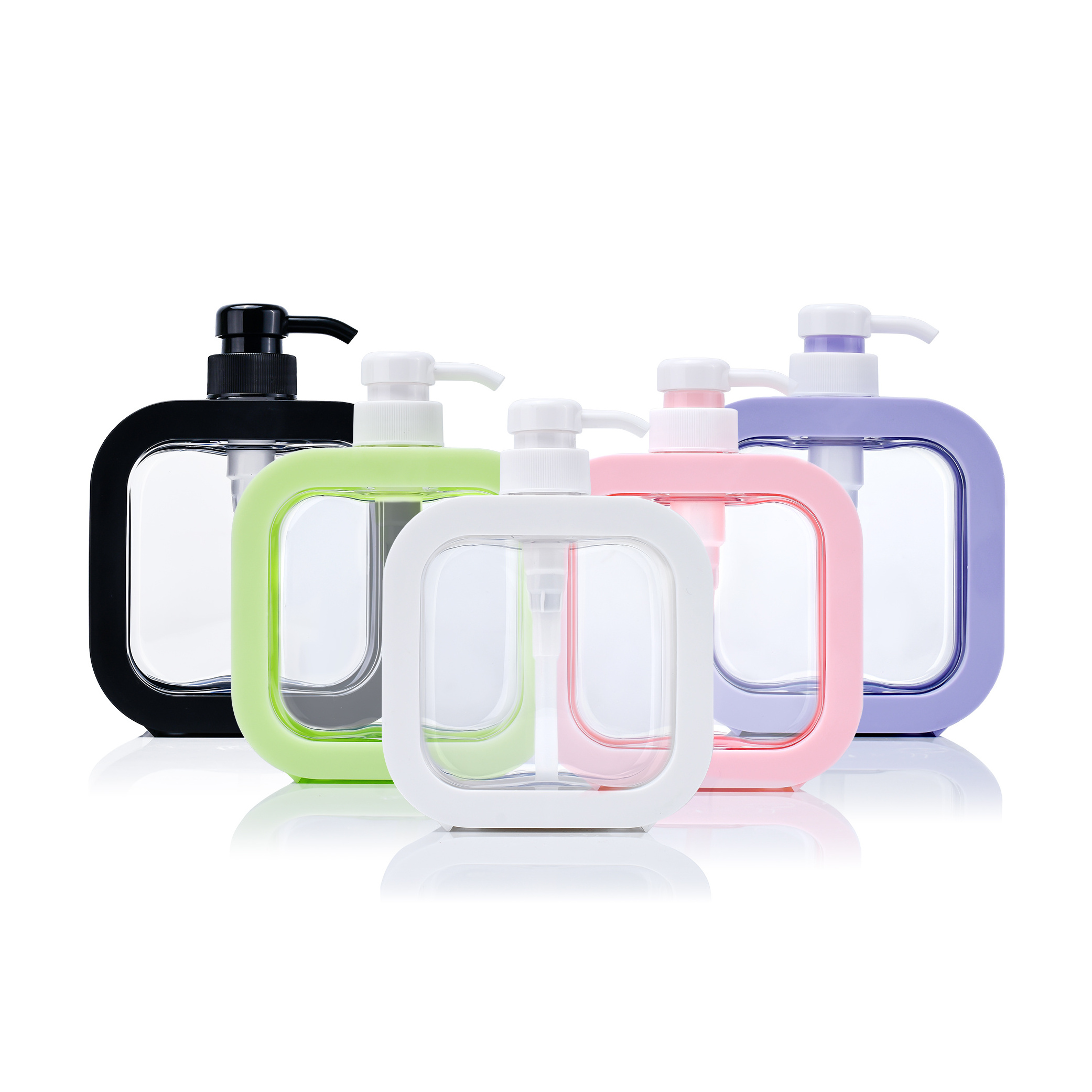 300ml Square cosmetic container pink plastic colorful hand wash liquid soap foam bottles body lotion bottle with pump