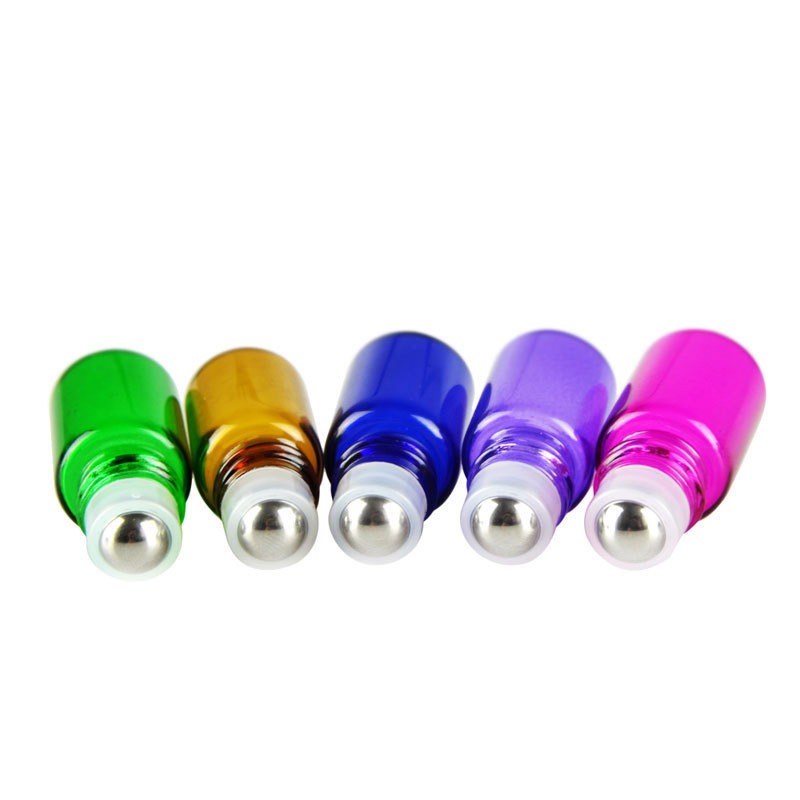 Essential oil perfume roller bottle  clear amber pink purple green 1ml 2ml 3ml  10ml  glass roll on bottle with cap