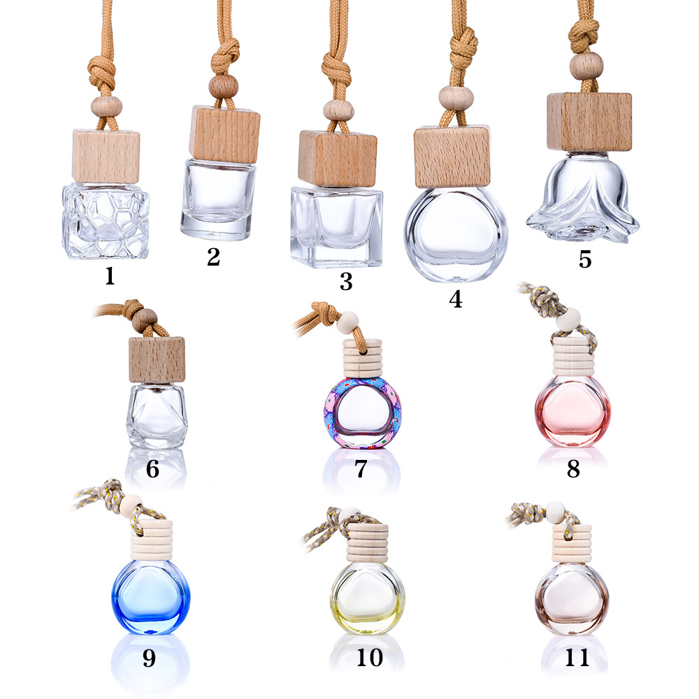 Wholesale  air freshener diffuser empty frosted car hanging perfume bottle with wooden cap