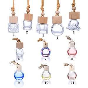 Wholesale  air freshener diffuser empty frosted car hanging perfume bottle with wooden cap