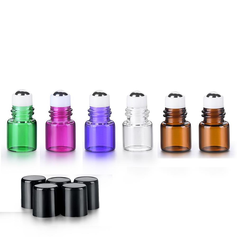 Essential oil perfume roller bottle  clear amber pink purple green 1ml 2ml 3ml  10ml  glass roll on bottle with cap