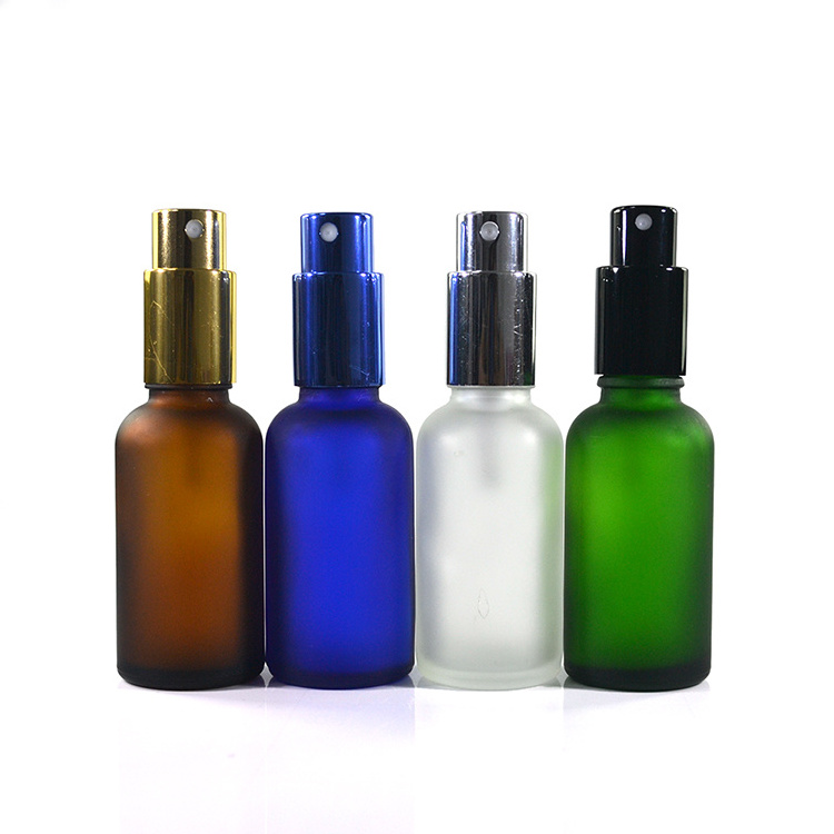 Cosmetic  portable  perfume bottle 100ml frosted clear green blue amber glass spray bottle with fine mist aluminum cap