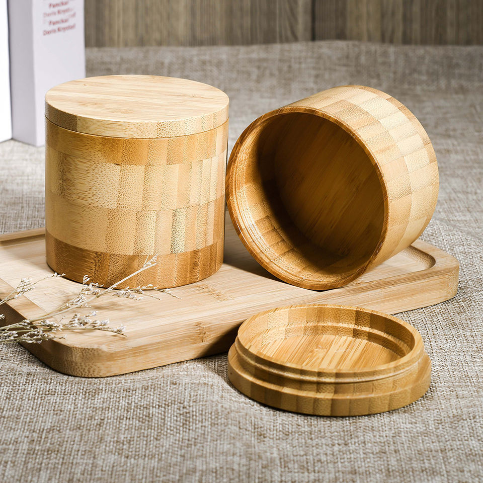 Sugar Salt Tea  Wooden Bamboo Round Jar With Lid Spices Storage Container Bamboo Salt Box Bamboo Storage box With Lid