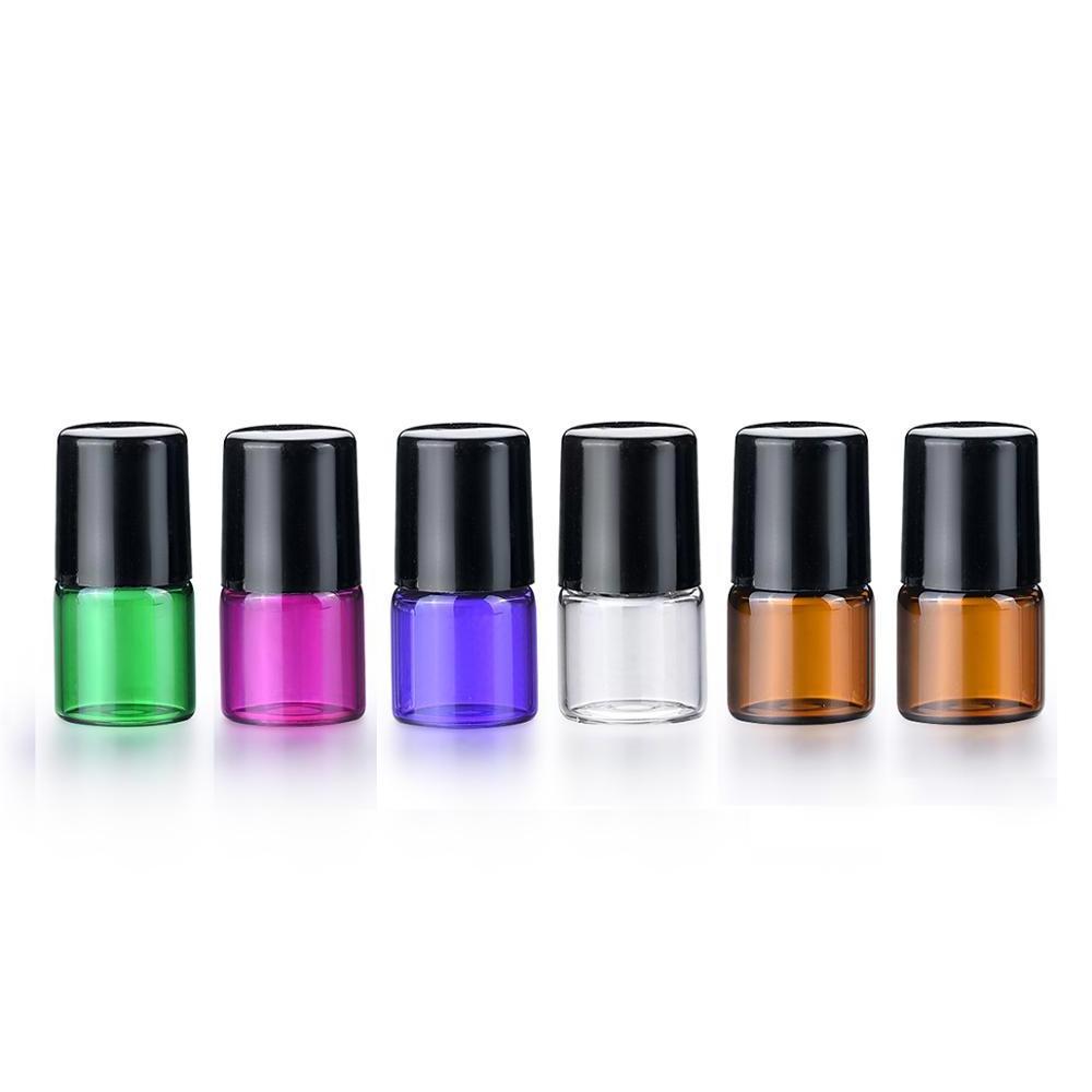 Essential oil perfume roller bottle  clear amber pink purple green 1ml 2ml 3ml  10ml  glass roll on bottle with cap