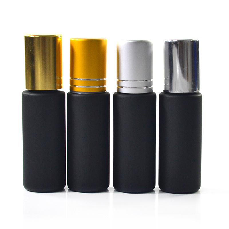 4ml 6ml 8ml 10ml steel roller ball perfume essential oil frosted matte black glass roll on bottle with aluminum cap