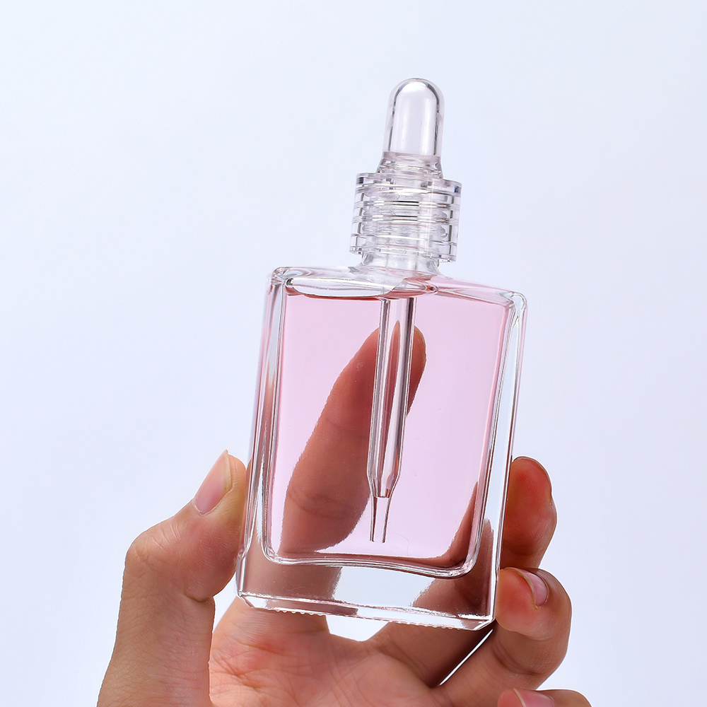 15ml 30ml 50ml 100ml Empty Clear Flat Square Rectangle Cosmetic Glass perfume Dropper Oil Serum Bottle