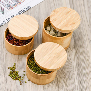 Sugar Salt Tea  Wooden Bamboo Round Jar With Lid Spices Storage Container Bamboo Salt Box Bamboo Storage box With Lid