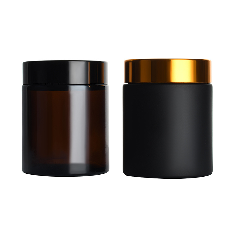 New product 5g 10g 15g 30g 50g 100g matte black clear amber glass cream jar with gold black sliver  aluminium Cap