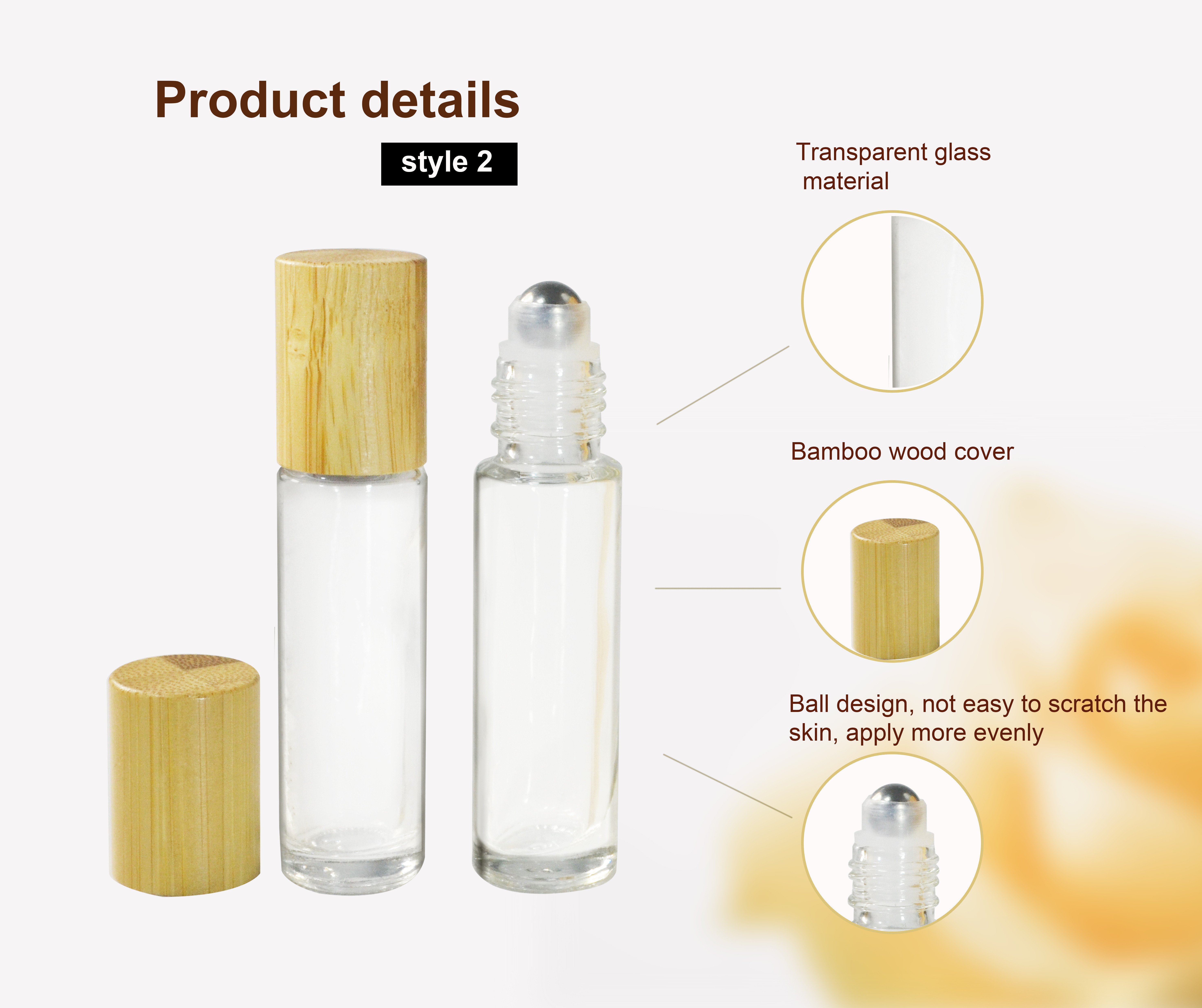 15ml  Bamboo cosmetic packaging attar perfume bottle  10ml essential oil  glass roll on bottle with bamboo lid